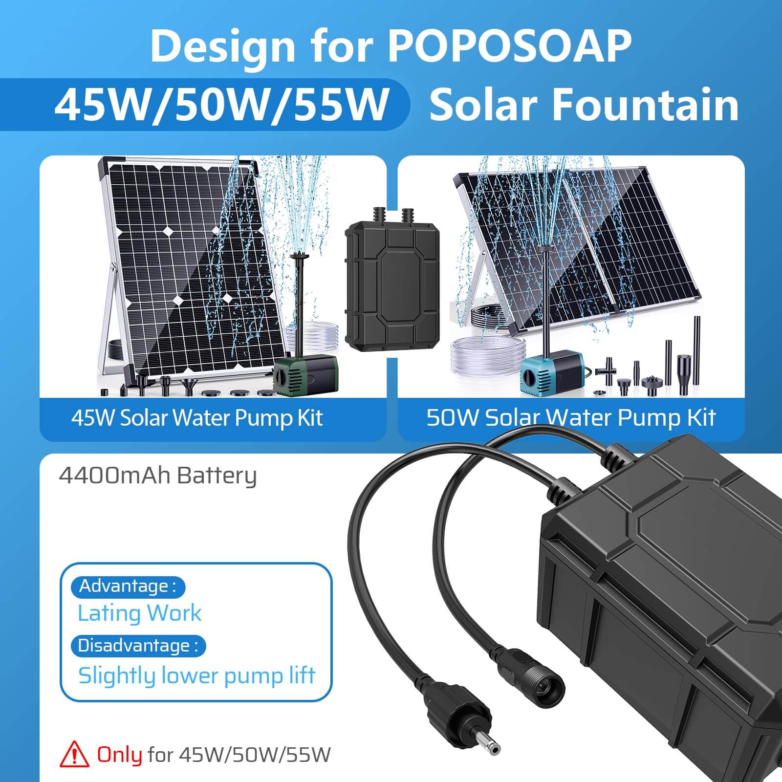 4400mAh Battery Backup for 45W/50W/55W Solar Fountain Pump