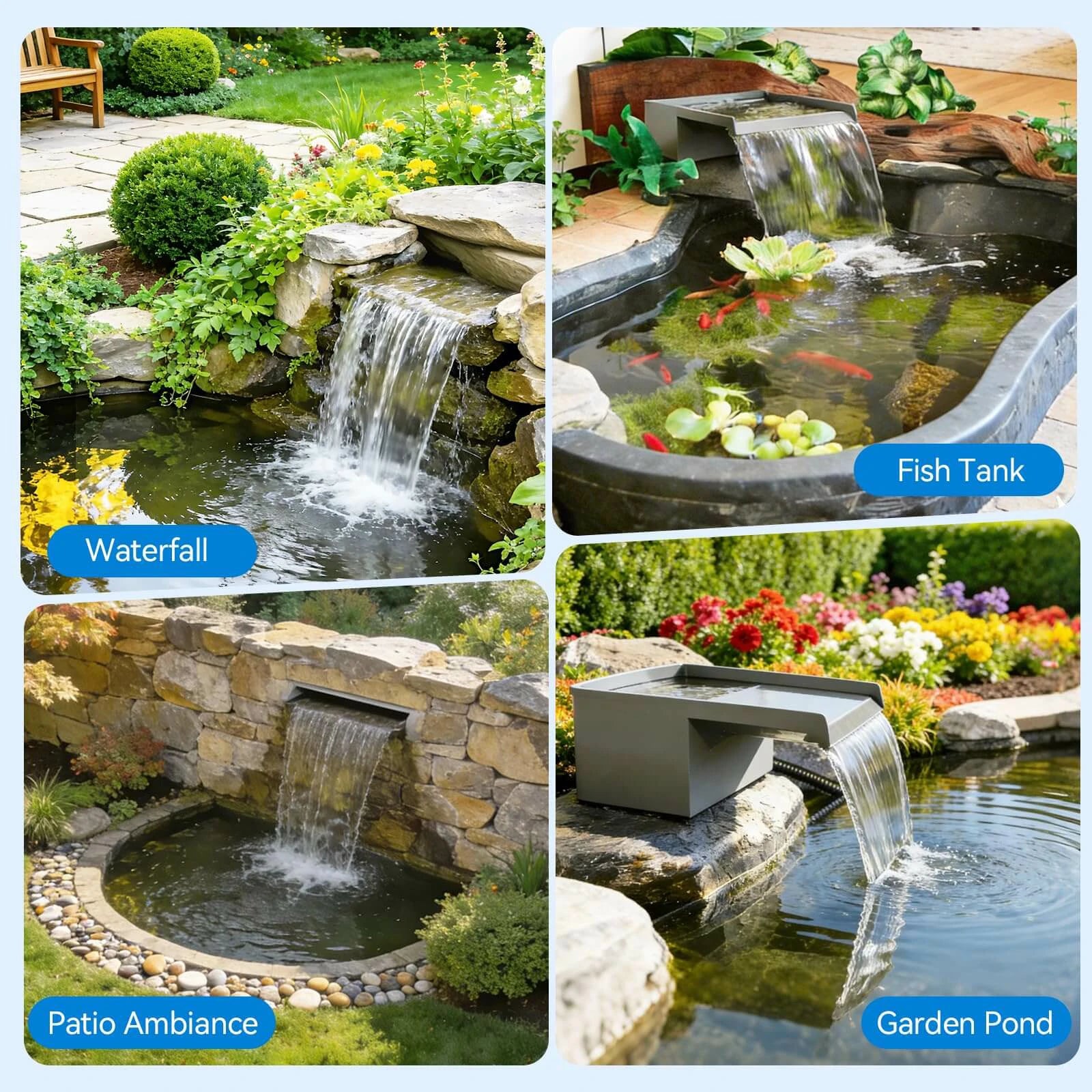 40W 660GPH Waterfall Pump Kit with 12" Spillway & Pond  Filter