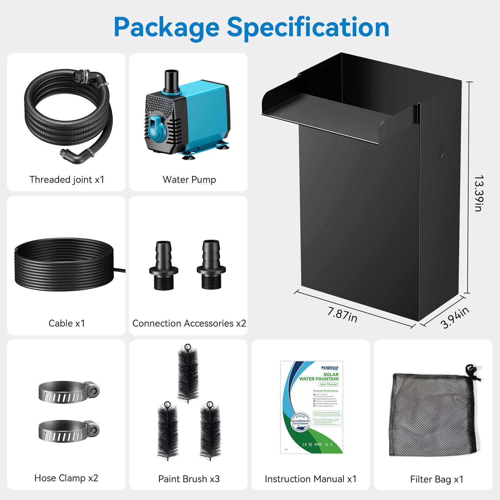 40W 660GPH Electric Waterfall Pump Kit with 8"x13.4" Spillway
