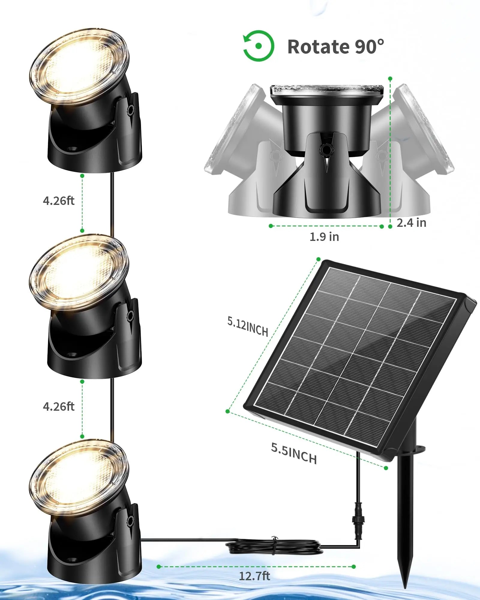 4W  Warmwhite Solar Underwater Lights with 3 Heads