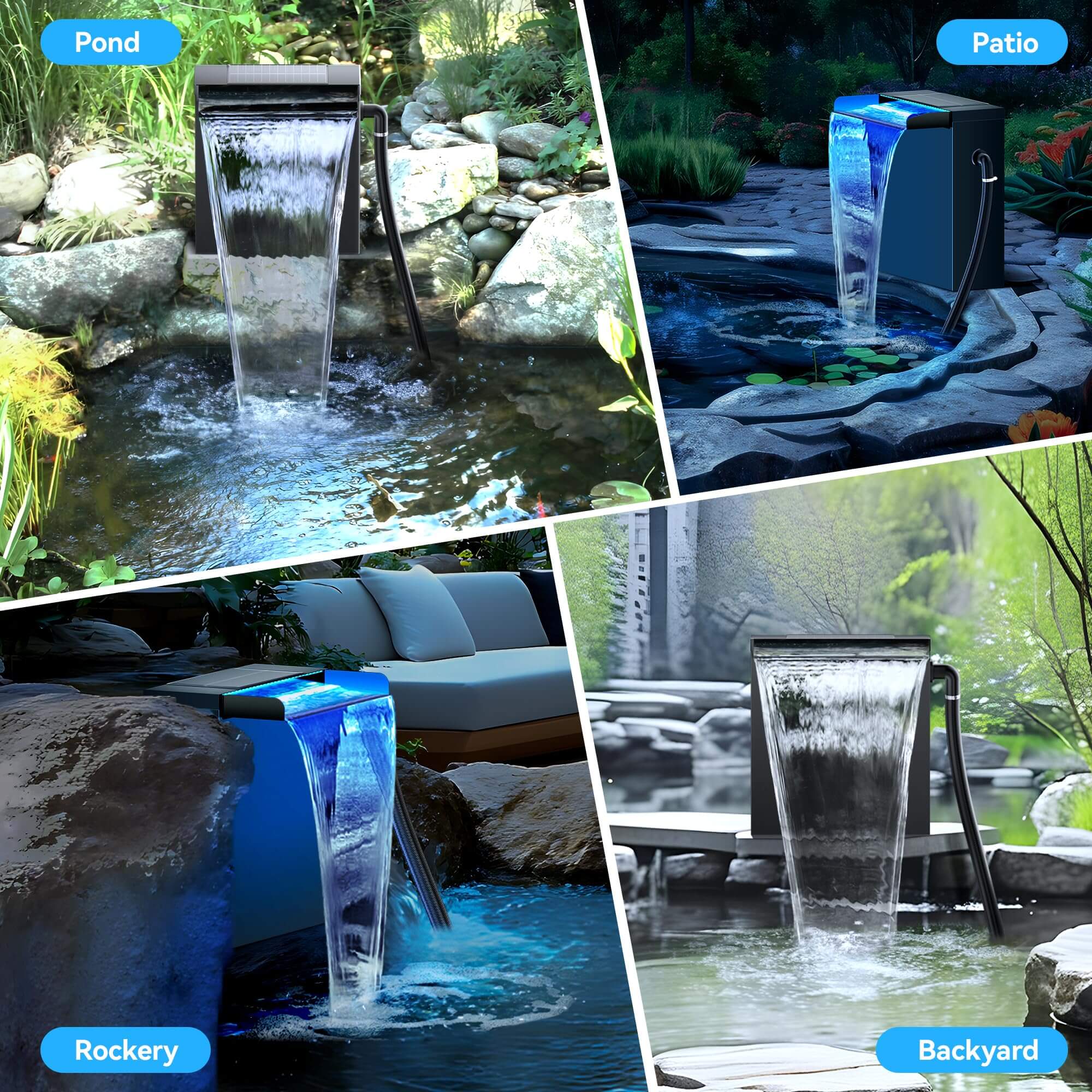 40W 660GPH Electric Waterfall Pump Kit with 12"x13.4" Spillway (LED)