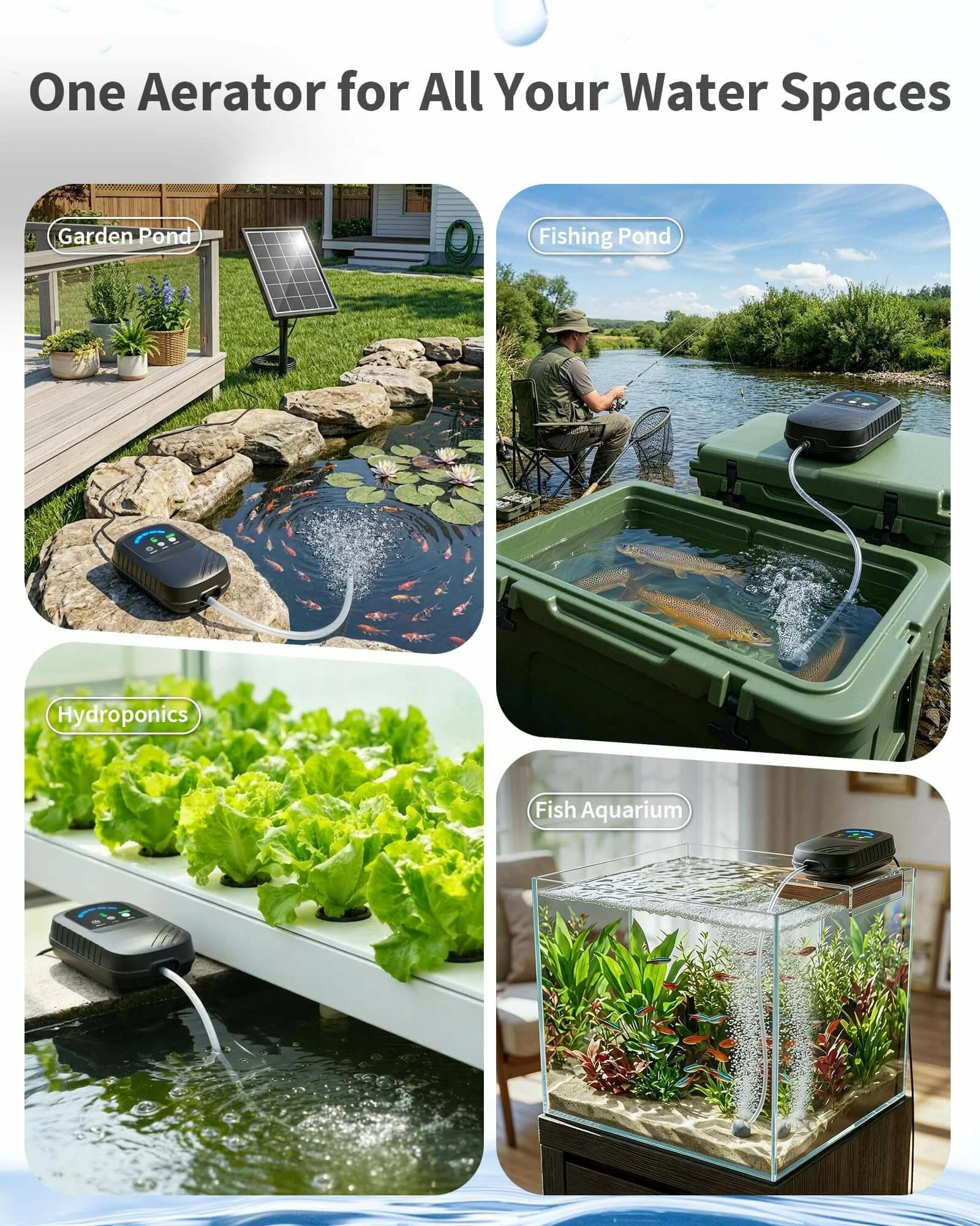 8W Solar Pond Aerator With 4400mAh Battery