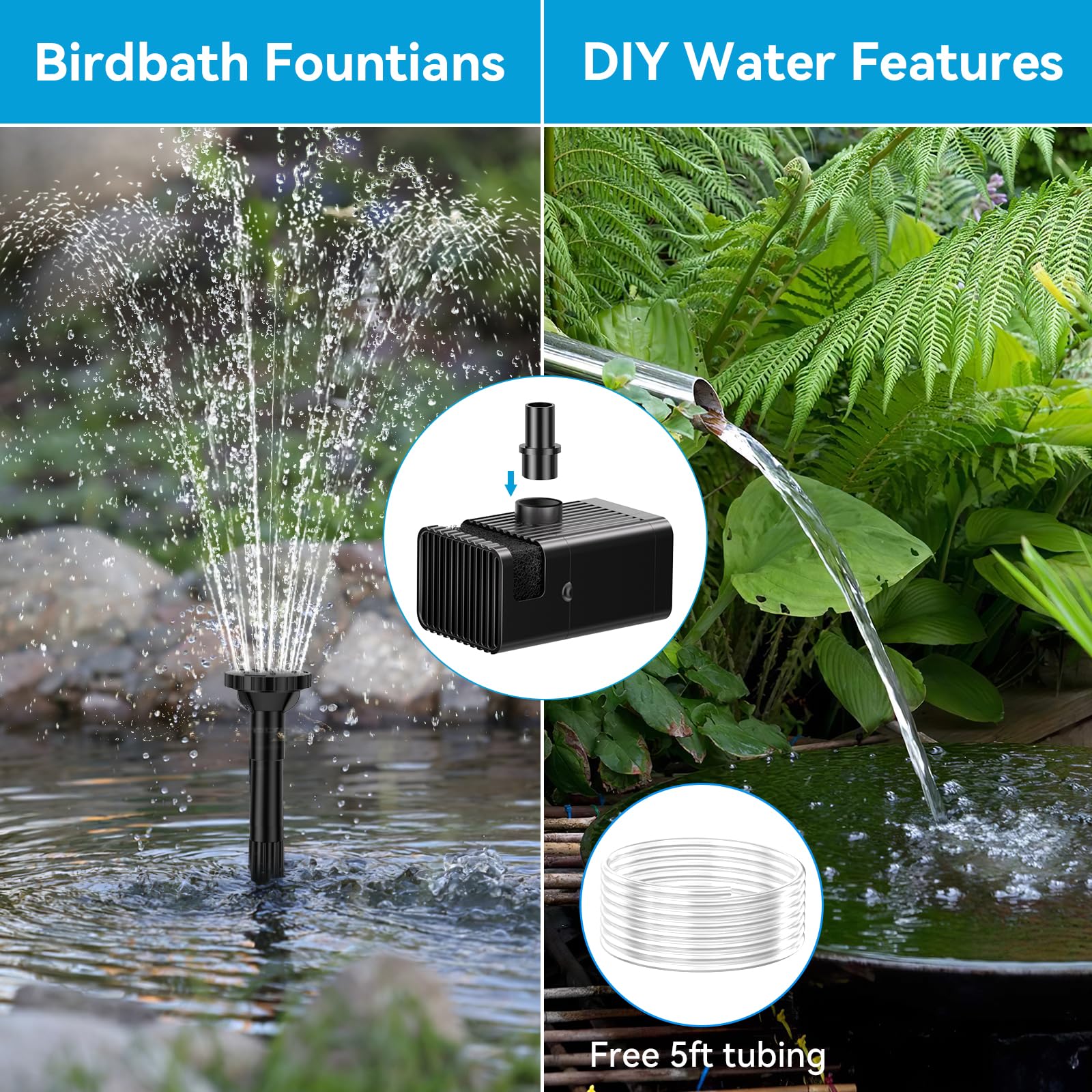 8W 80GPH Solar Birdbath Fountain Pump with 3000mAh Battery
