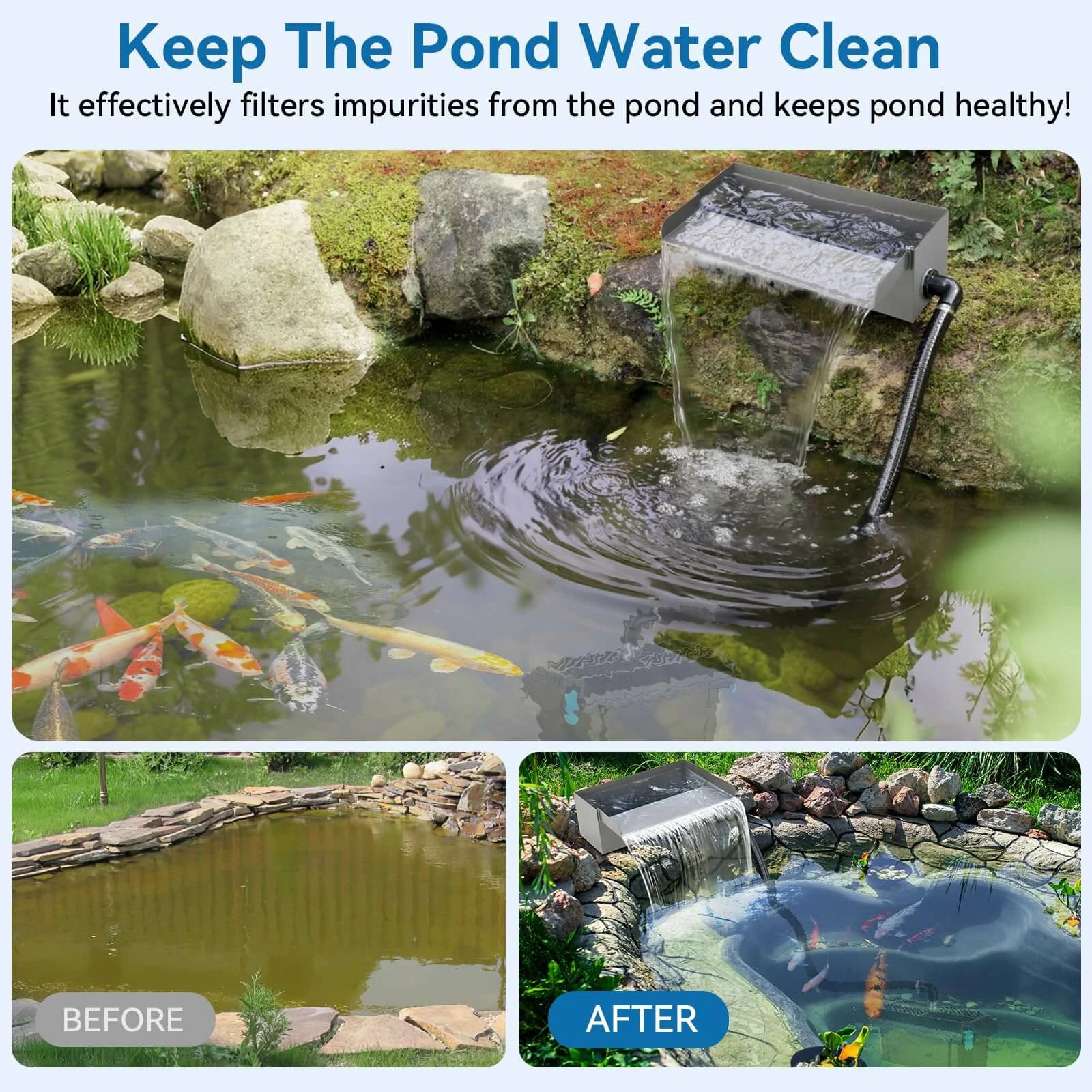 40W 660GPH Waterfall Pump Kit with 12" Spillway & Pond  Filter