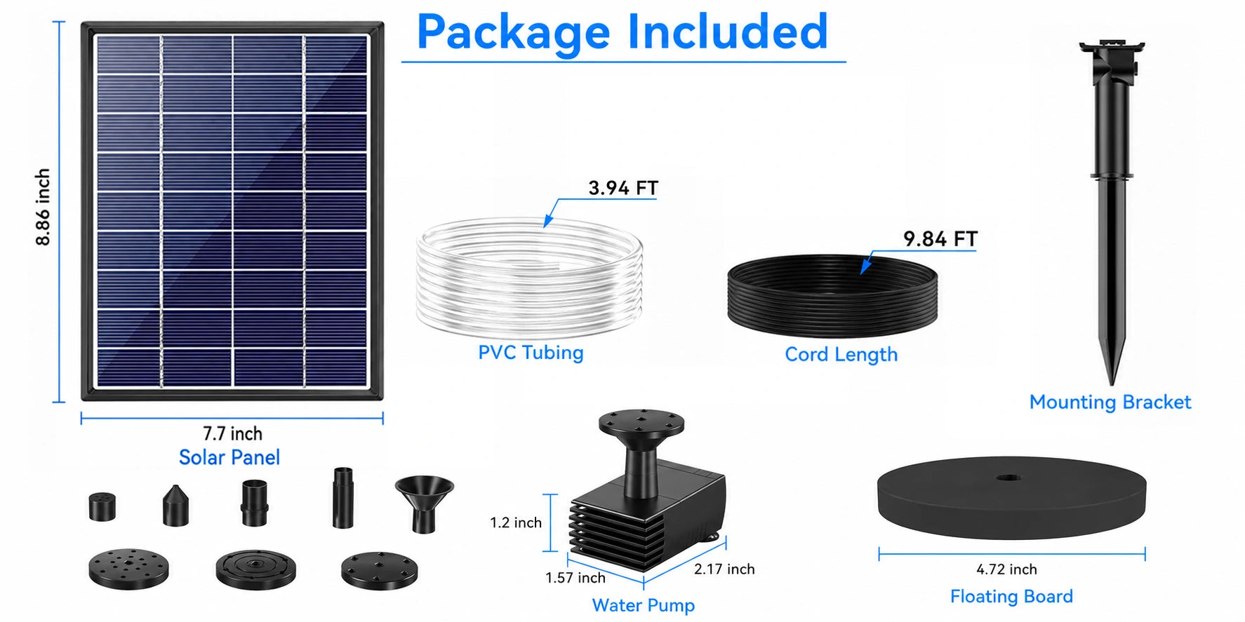 mini solar fountain for bird bath packing include