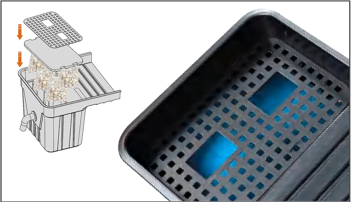 place solar pump for waterfall feature media and cover
