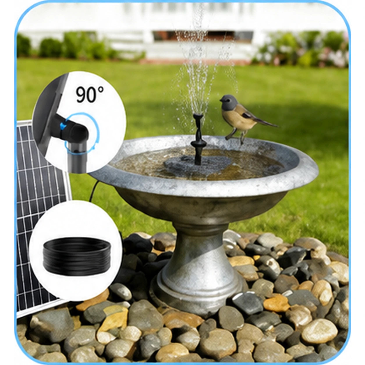 small solar powered water fountain birdbath application