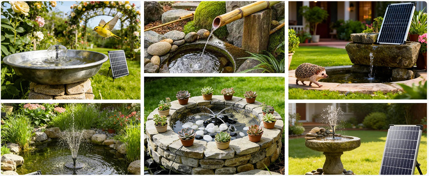 small solar powered water fountain usage