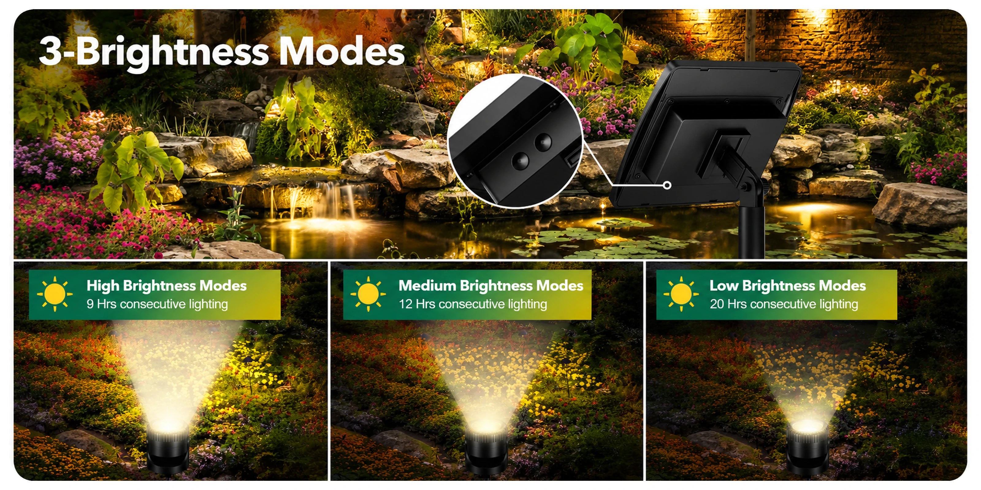 solar pond light 3 brightness modes
